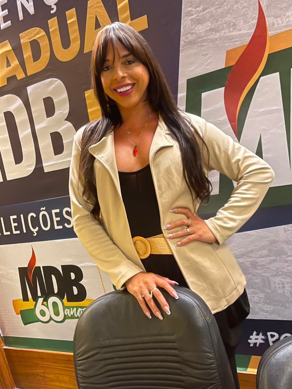 Mell Tamiozzo durante a convenção estadual do MDB Rio de Janeiro para as eleições de 2026.